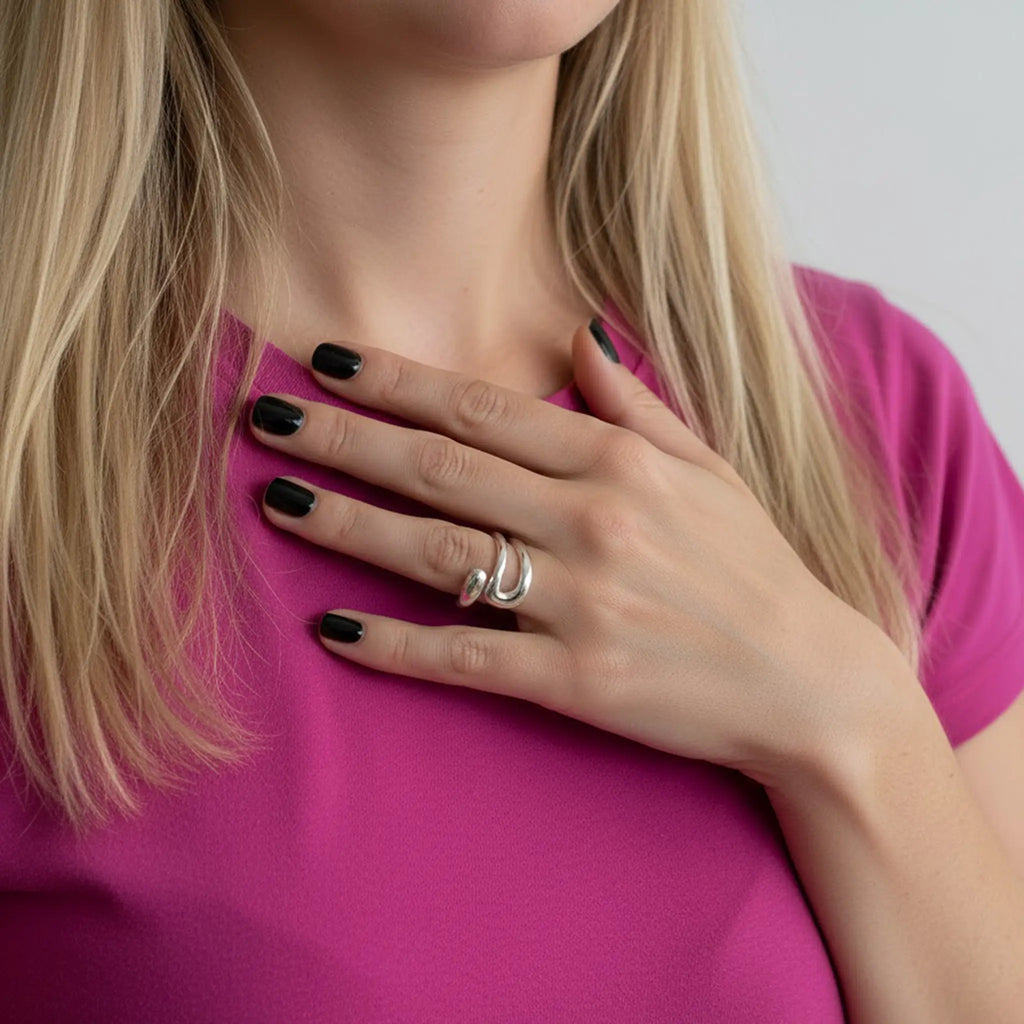 Verstellbarer Silberring 925 Bandring, offen – Modernes geschwungenes Design