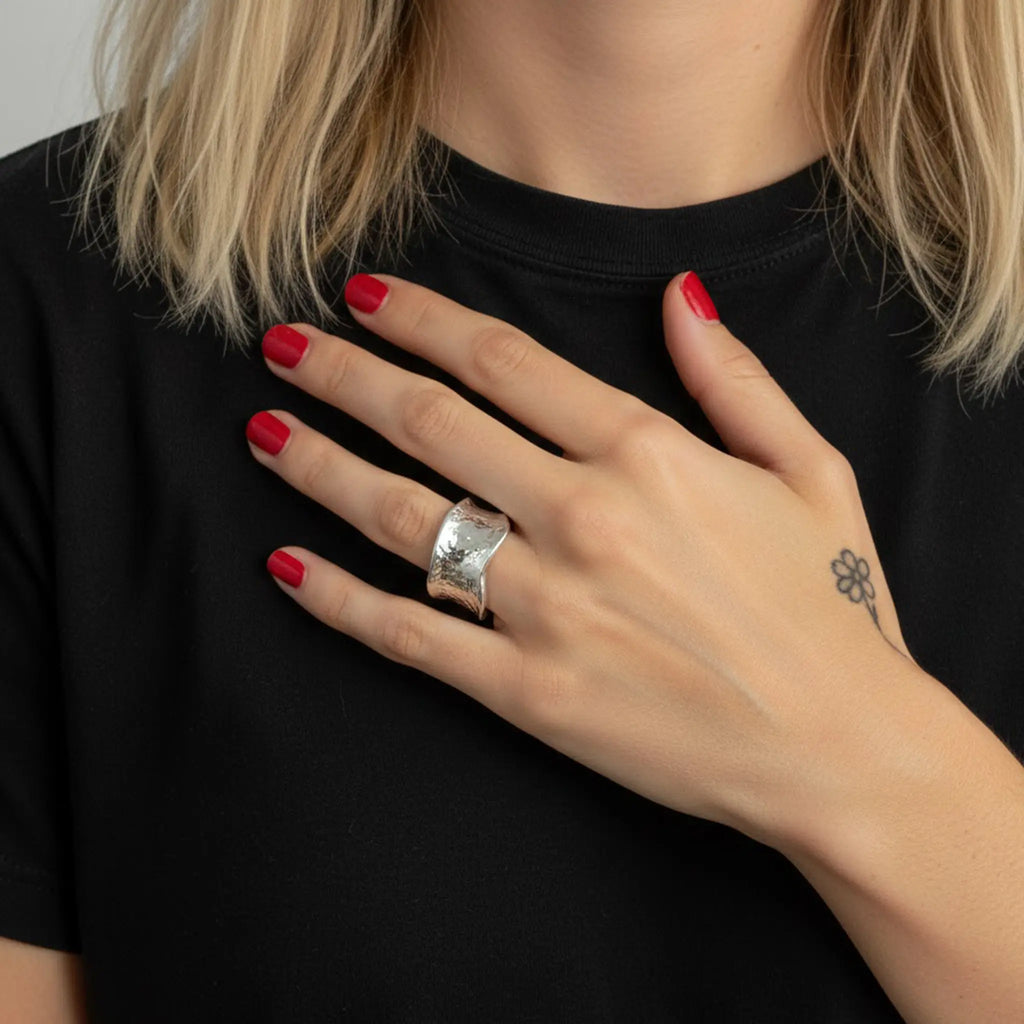 Verstellbarer Silberring 925 Bandring, offen – Strukturdesign Unisex