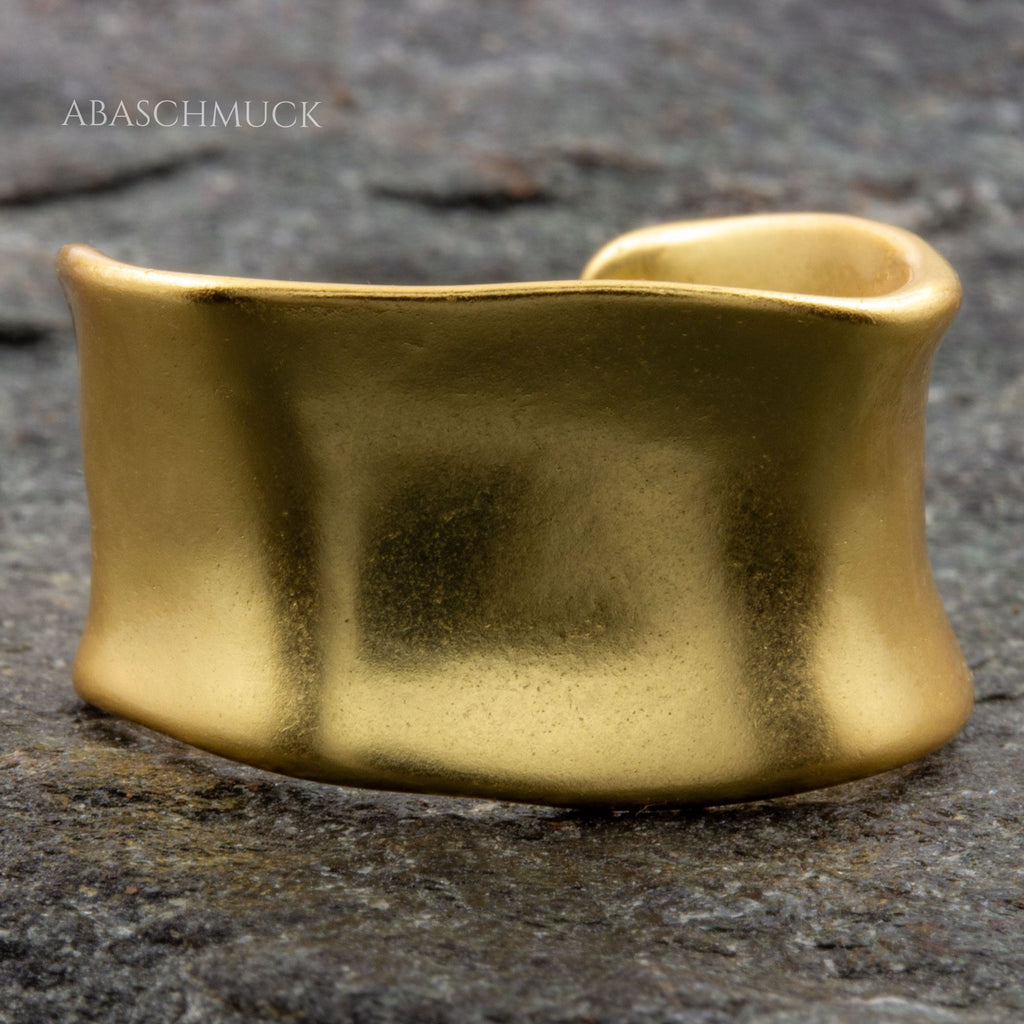 Verstellbarer Silberring 925 Bandring offen vergoldet, breiter Damenring mit matter goldener Oberfläche