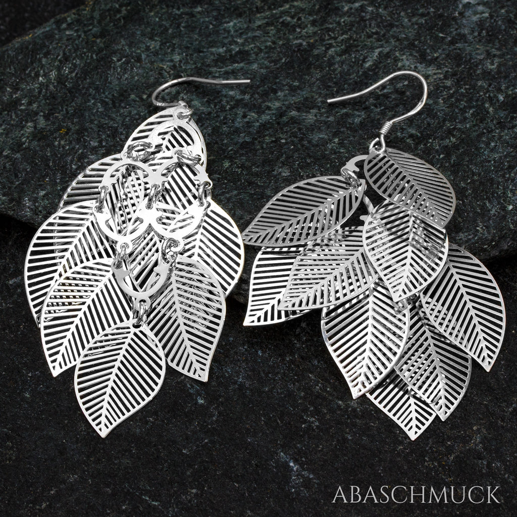 Rückansicht der Blatt-Ohrringe aus 925er Sterling Silber – filigrane Blatt-Ornamente, hochwertige Verarbeitung, nickelfrei.