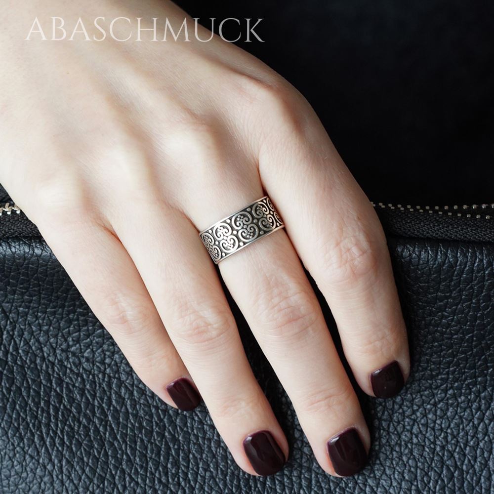 Verstellbarer Silberring 925 Bandring, offen mit dekorativem Ornamentdesign