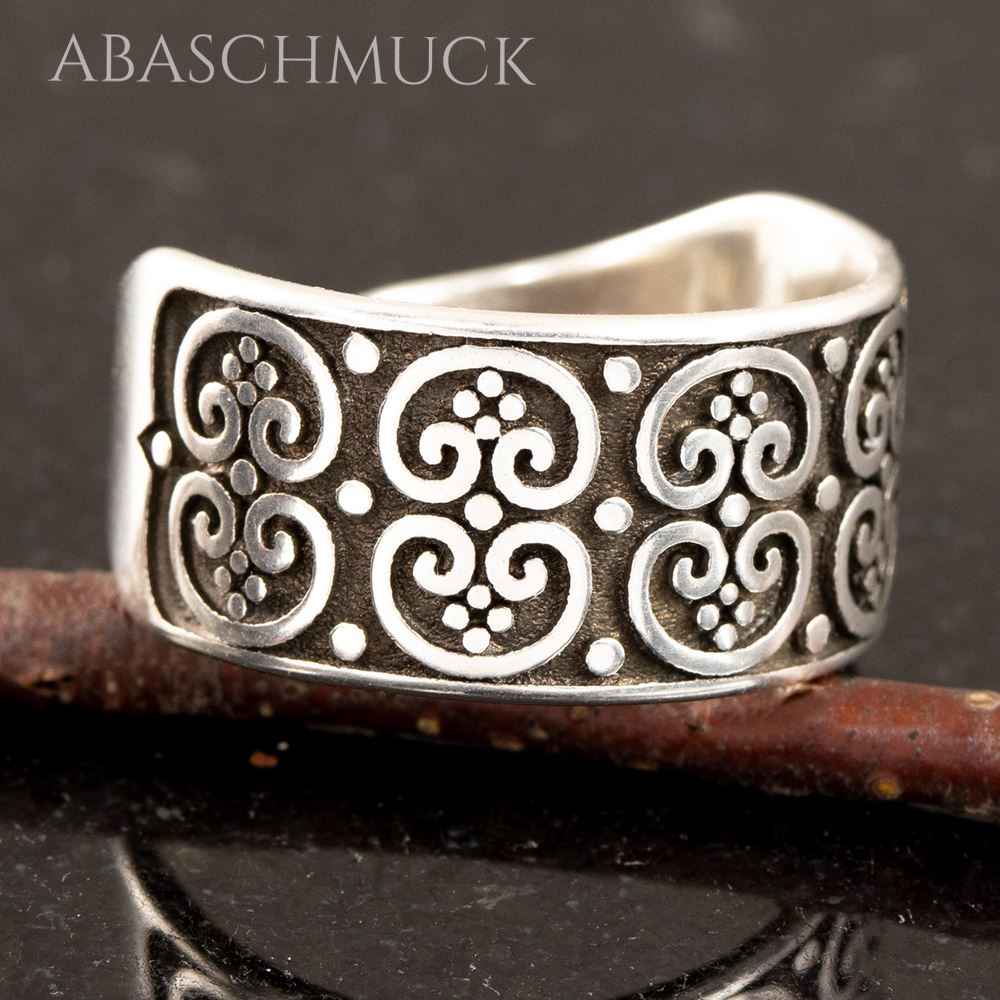 Verstellbarer Silberring 925 Bandring, offen mit dekorativem Ornamentdesign