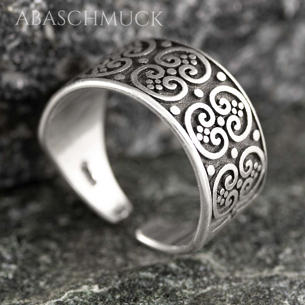 Verstellbarer Silberring 925 Bandring, offen mit dekorativem Ornamentdesign