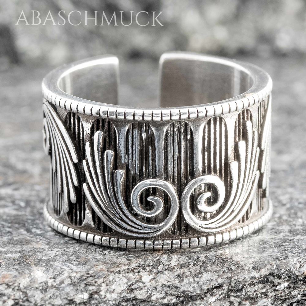 Verstellbarer Silberring 925 Bandring, offen – Breiter ornamentaler Unisex-Ring