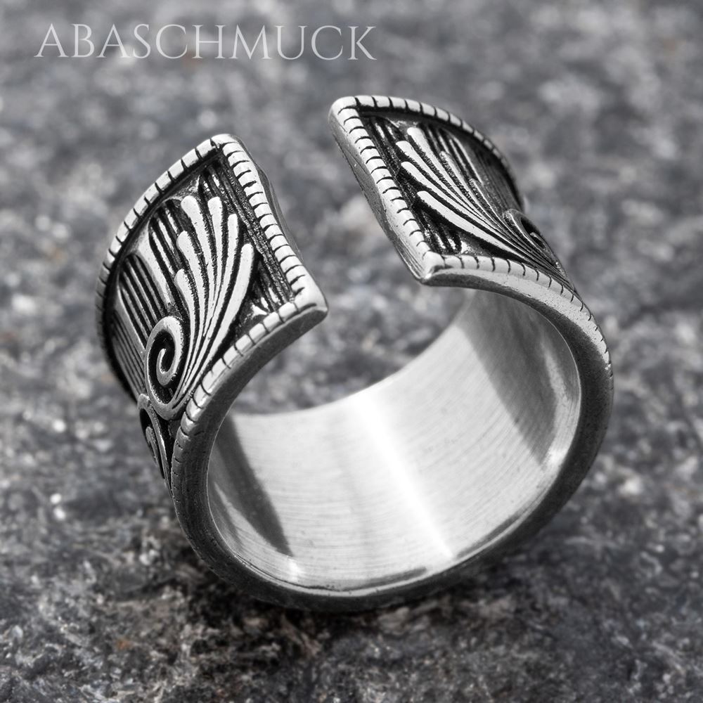 Verstellbarer Silberring 925 Bandring, offen – Breiter ornamentaler Unisex-Ring