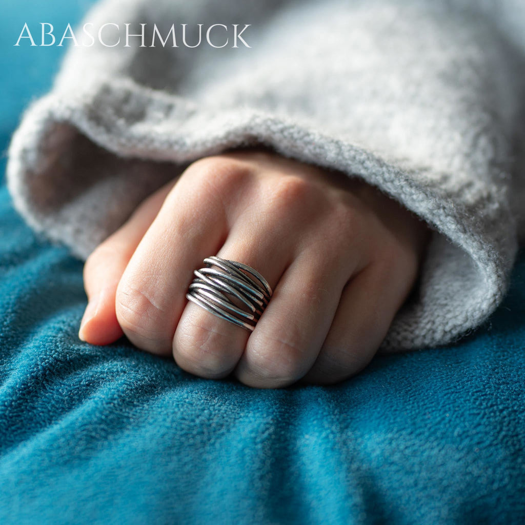 Verstellbarer Ring Bandring offen Silberring – moderner Statement-Schmuck für Frauen