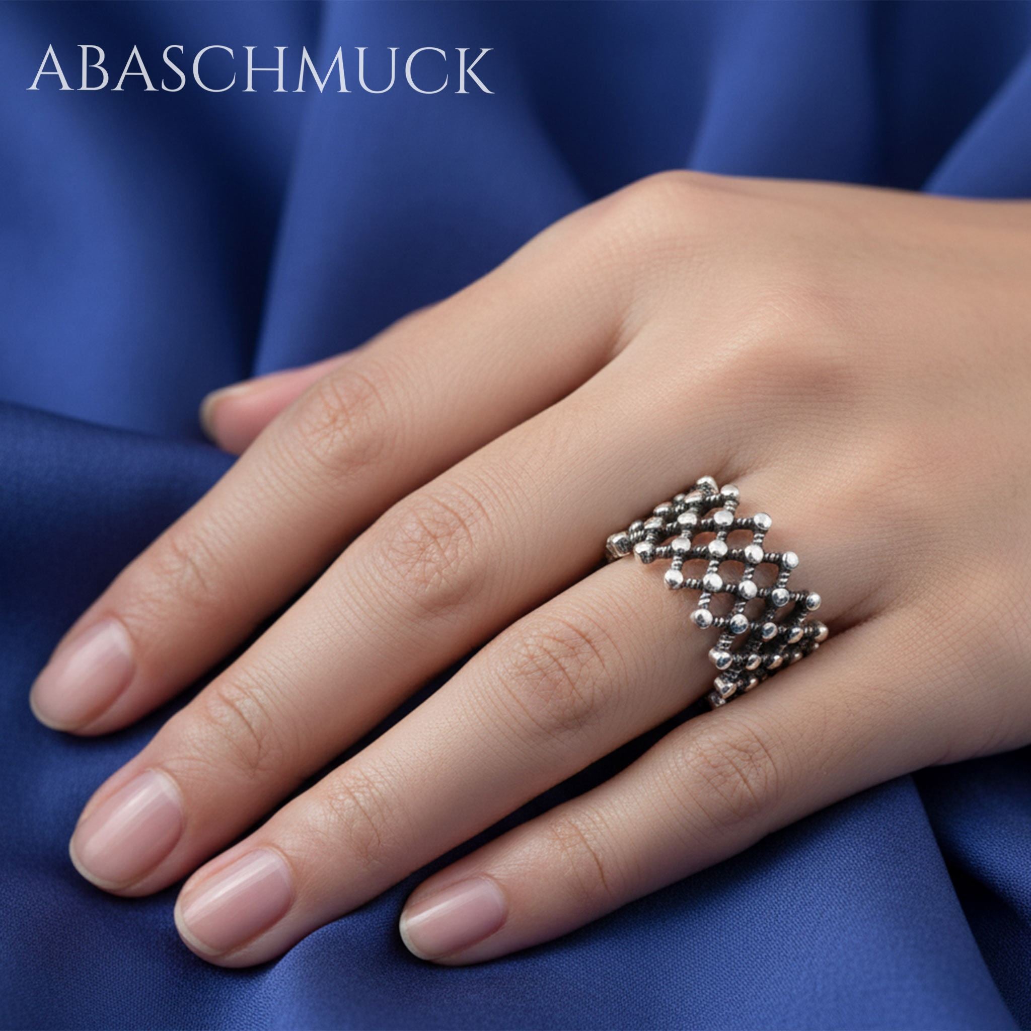 Verstellbarer Ring Bandring offen Silberring – filigraner Designring in Netzoptik