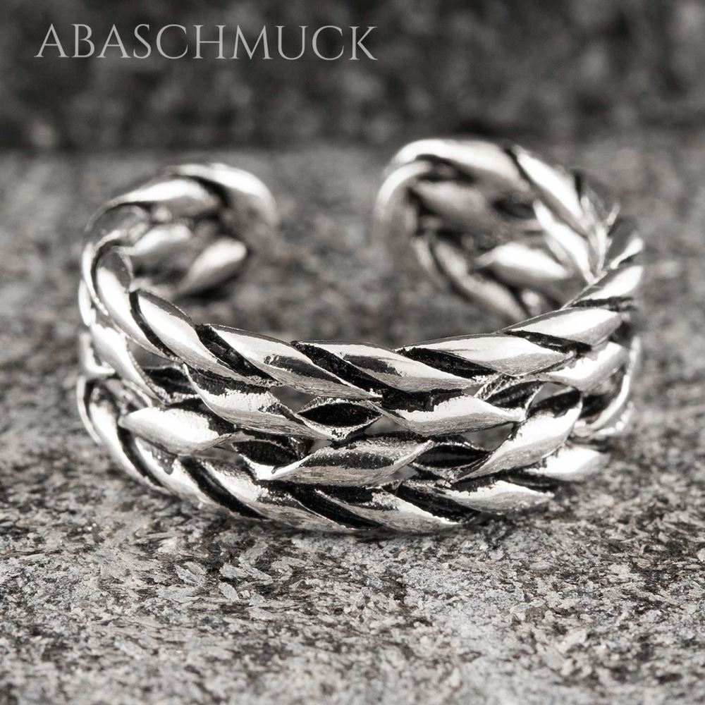 Verstellbarer Silberring 925 Bandring offen mit Flechtstruktur