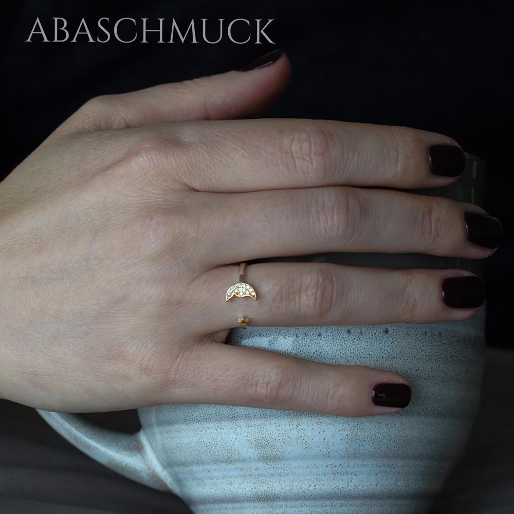 Verstellbarer Silberring 925 Bandring offen mit Mond und Stern am Finger