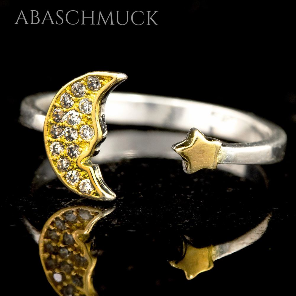 Verstellbarer Silberring mit funkelndem Mondmotiv
