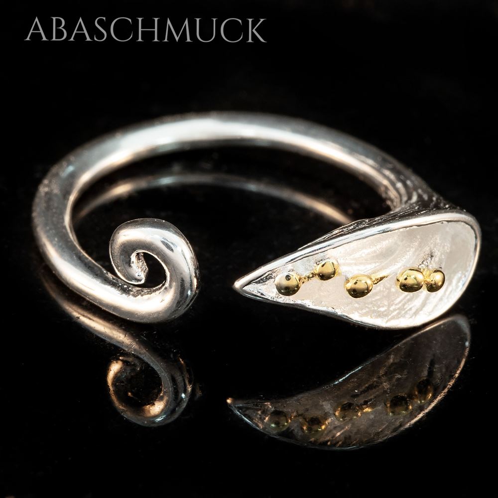 Verstellbarer Silberring 925 Bandring offen mit Blattmotiv