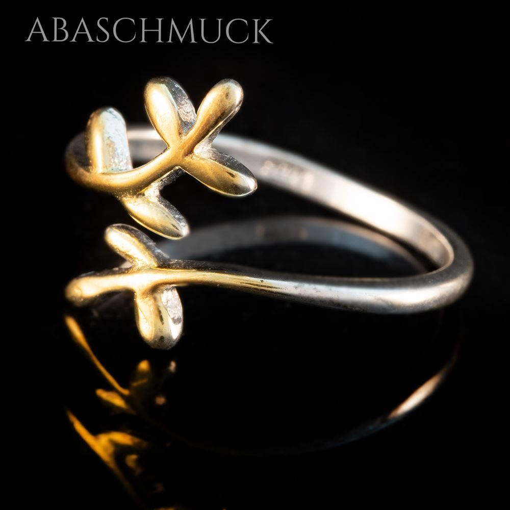 Verstellbarer Silberring 925 Bandring offen mit Zweigmotiv
