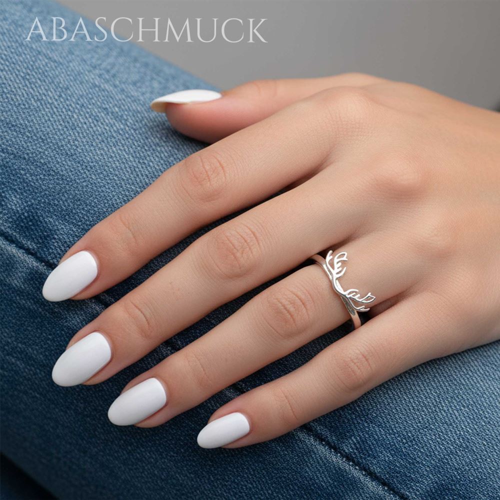 Verstellbarer Silberring 925 Bandring offen mit Geweihmotiv