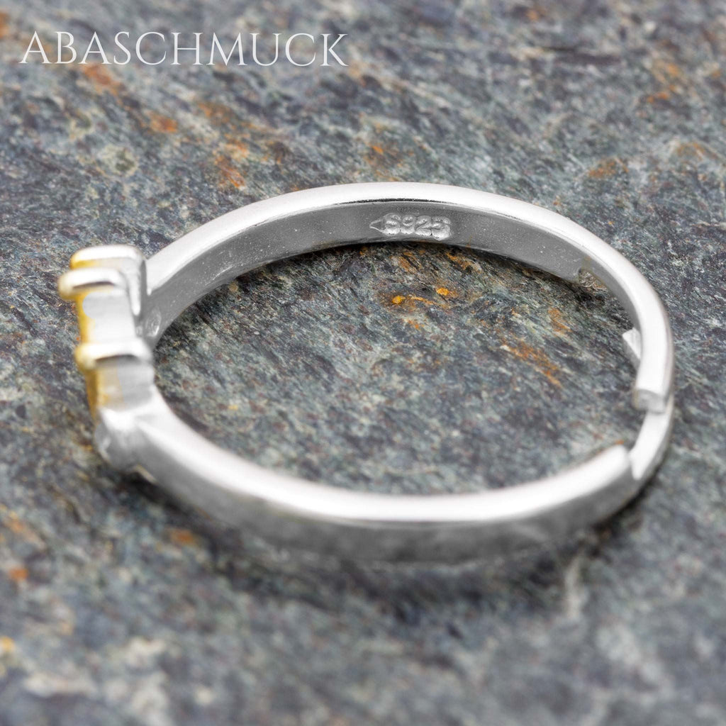 Verstellbarer Ring, Bandring, offen Silberring mit goldener Krone und Zirkonia