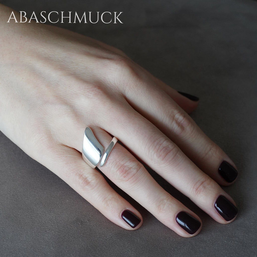 Verstellbarer Ring, Bandring, offen Silberring mit moderner geschwungener Form