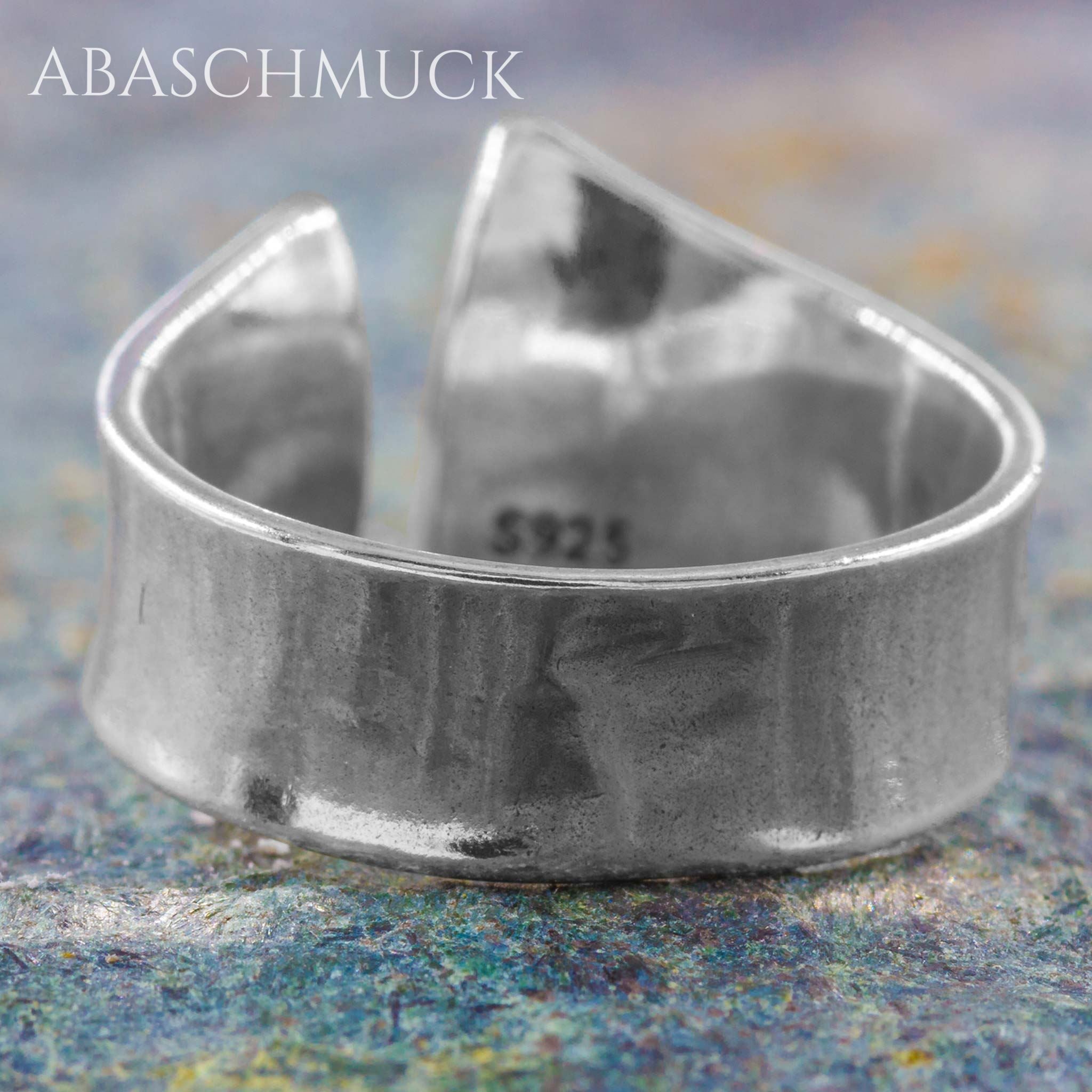 Verstellbarer Ring Silber 925 – moderner Bandring offen Silberring mit organischer Form