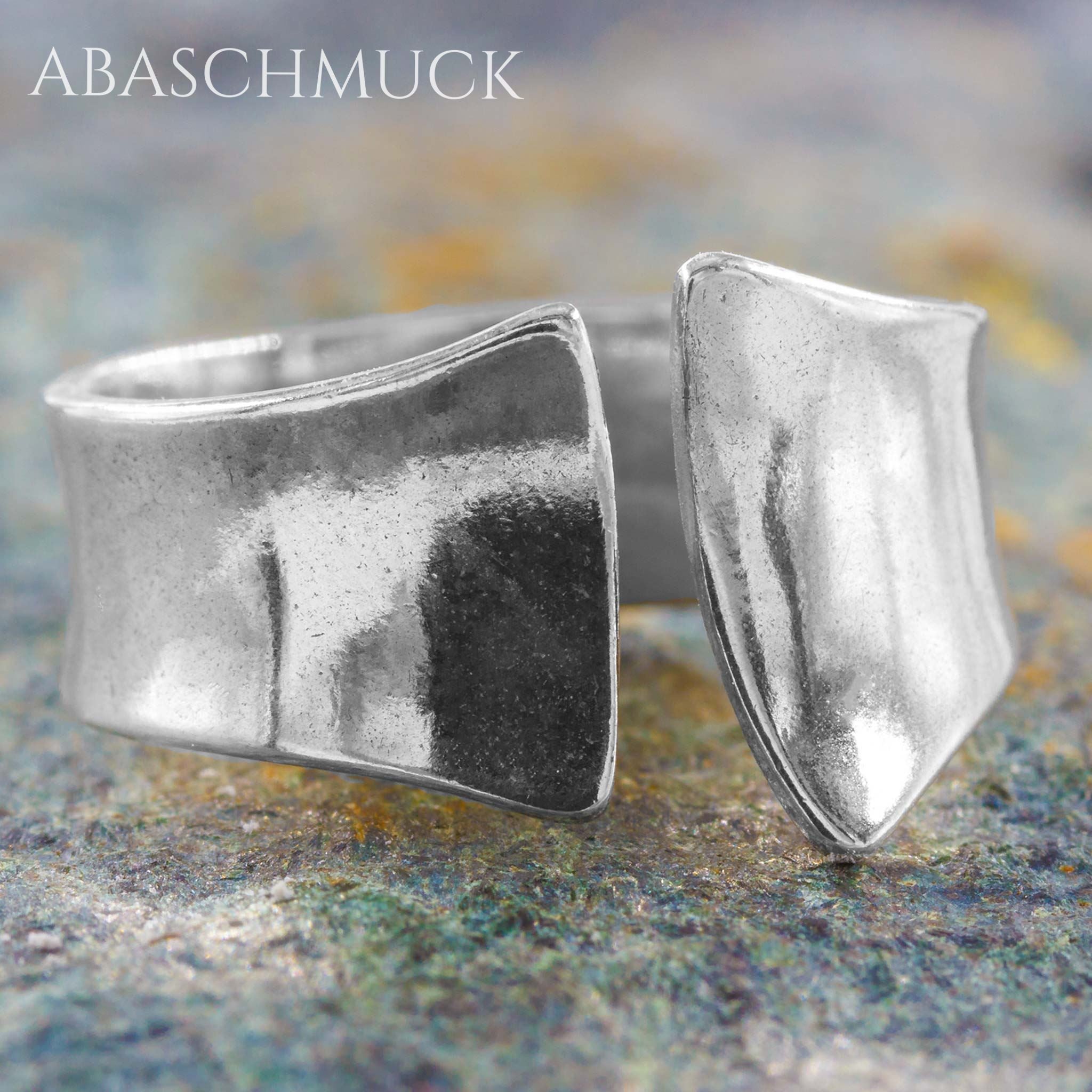 Verstellbarer Ring Silber 925 – moderner Bandring offen Silberring mit organischer Form