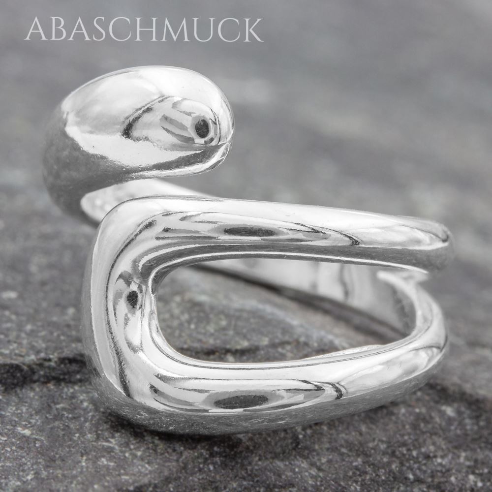 eschwungener Silberring 925 in offener Form, seitliche Detailansicht