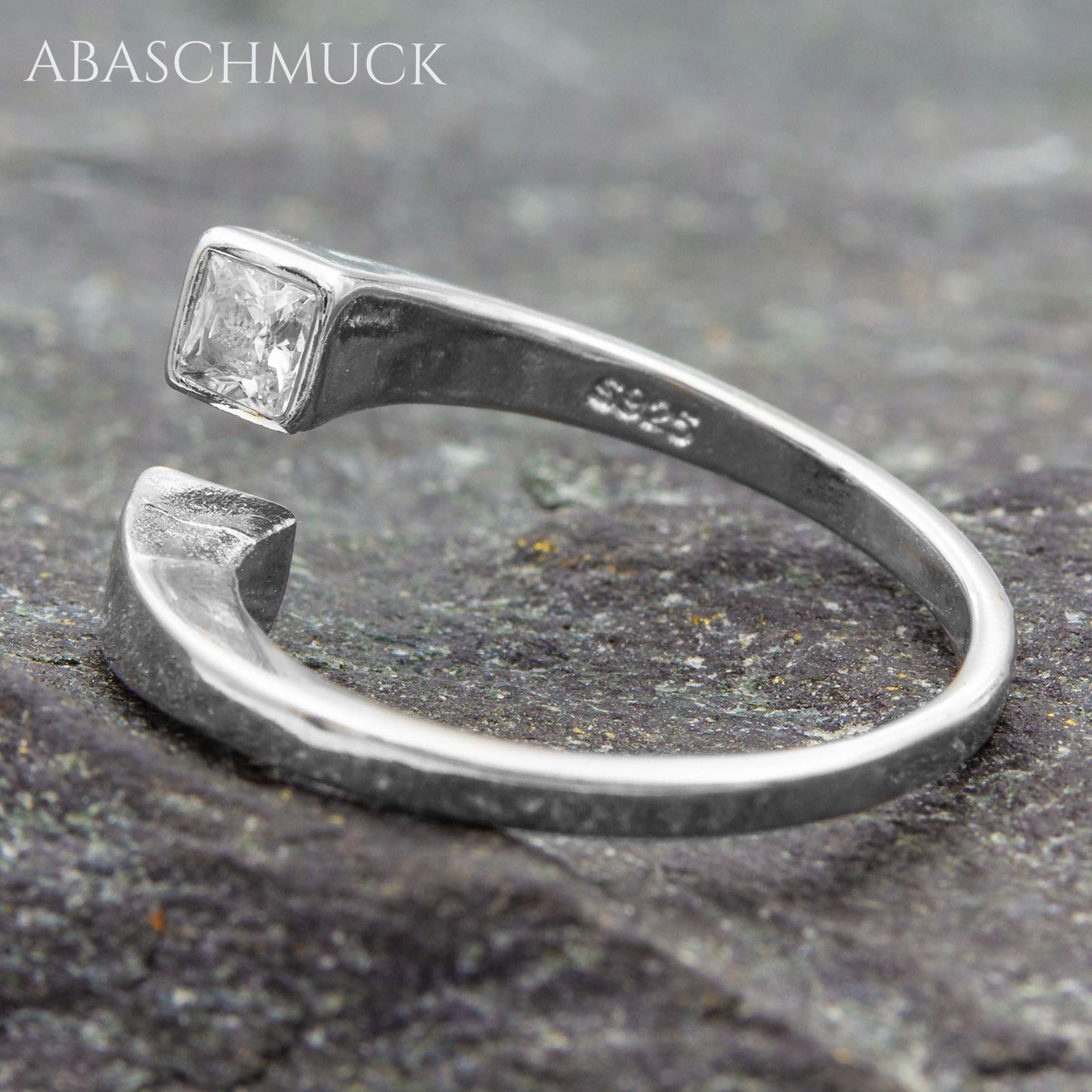 Verstellbarer Ring Silber 925 – moderner Bandring offen Silberring mit Zirkonia