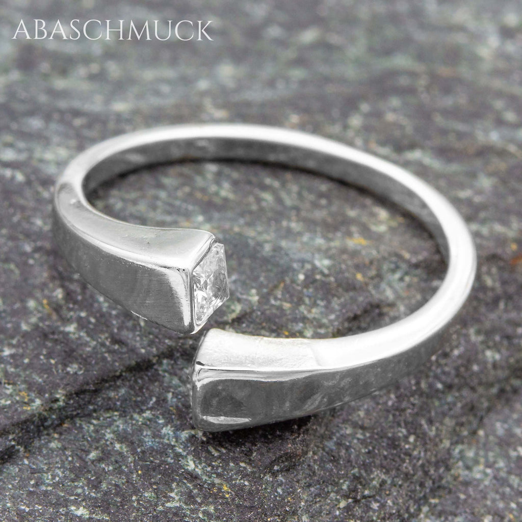Verstellbarer Ring Silber 925 – moderner Bandring offen Silberring mit Zirkonia