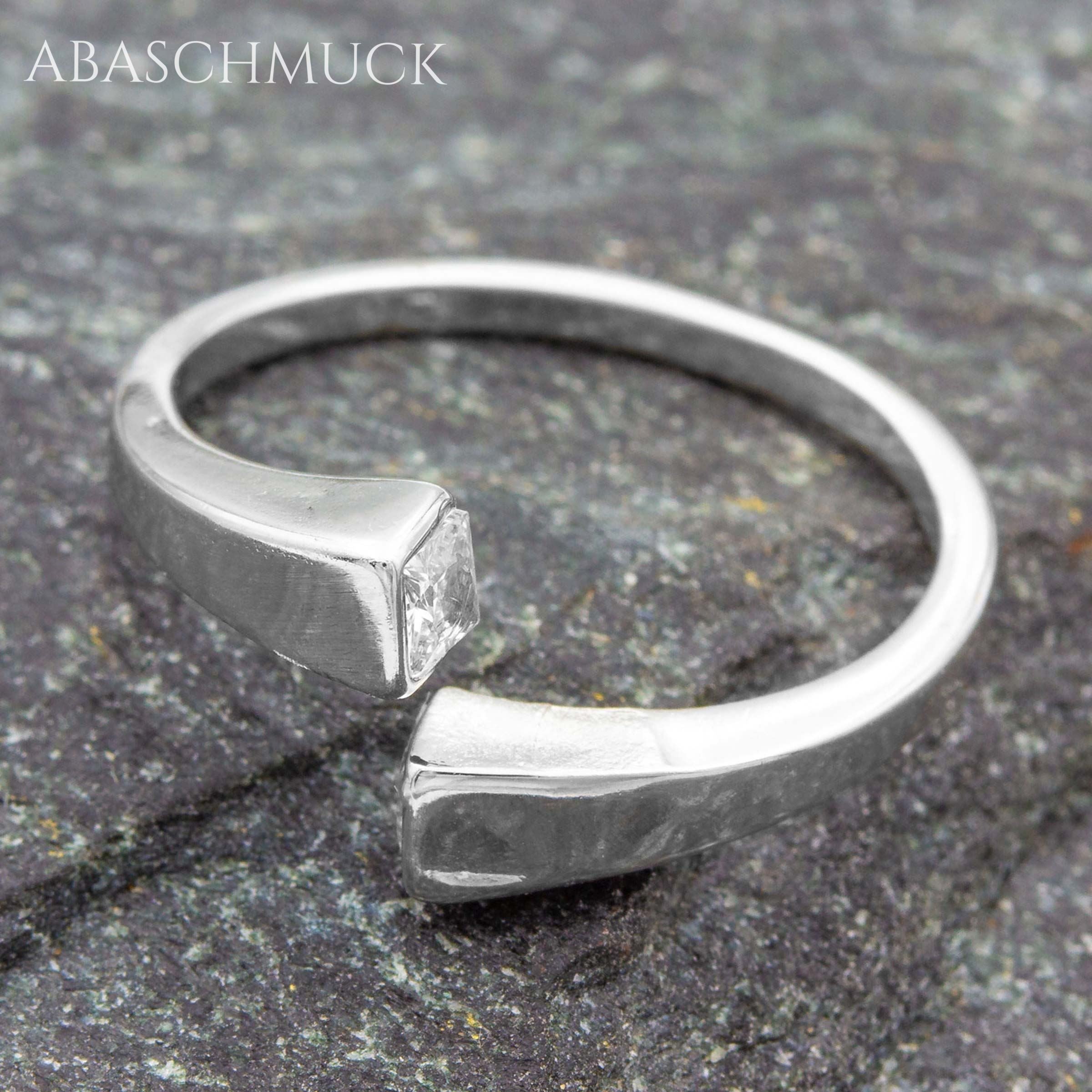 Verstellbarer Ring Silber 925 – moderner Bandring offen Silberring mit Zirkonia