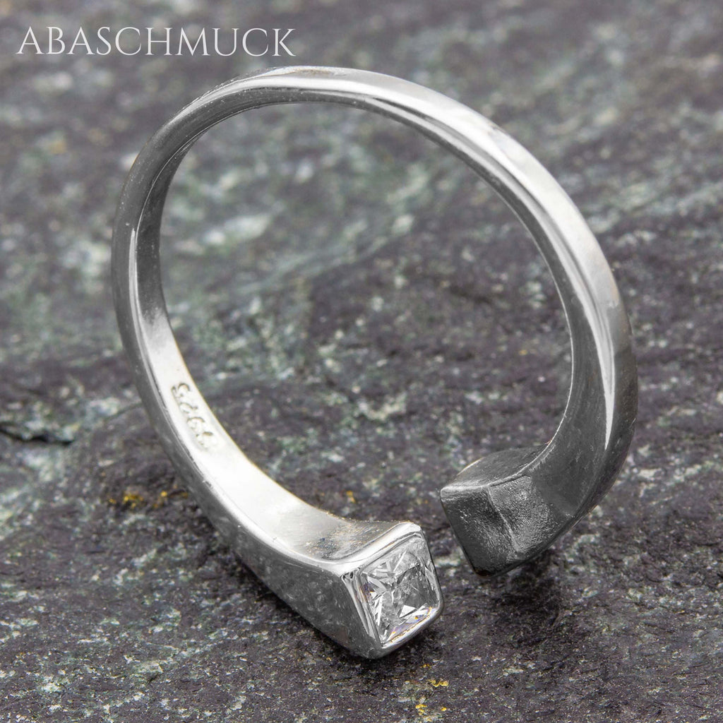 Verstellbarer Ring Silber 925 – moderner Bandring offen Silberring mit Zirkonia