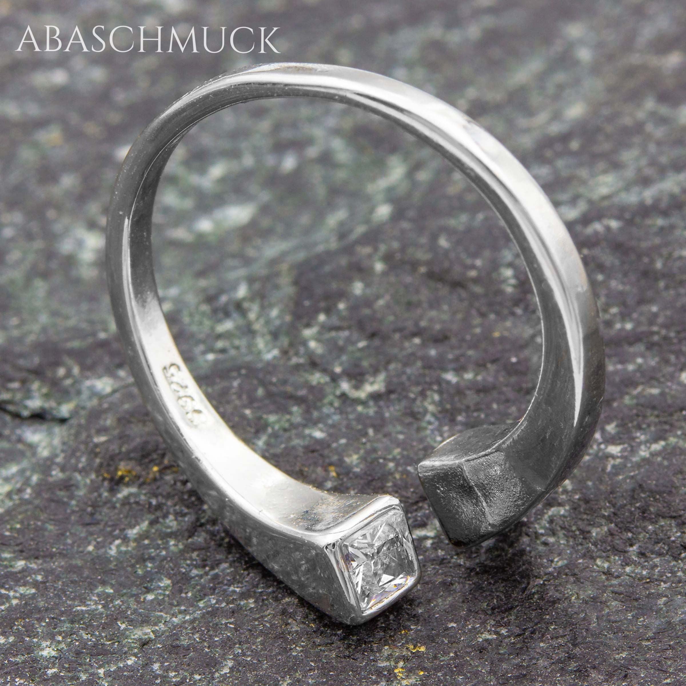 Verstellbarer Ring Silber 925 – moderner Bandring offen Silberring mit Zirkonia