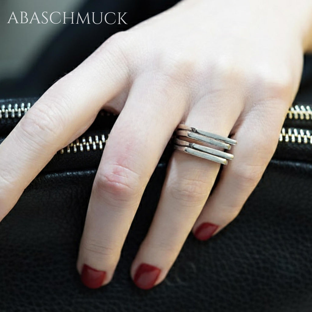 Verstellbarer Ring Silber 925 – moderner Bandring offen Silberring mit Struktur