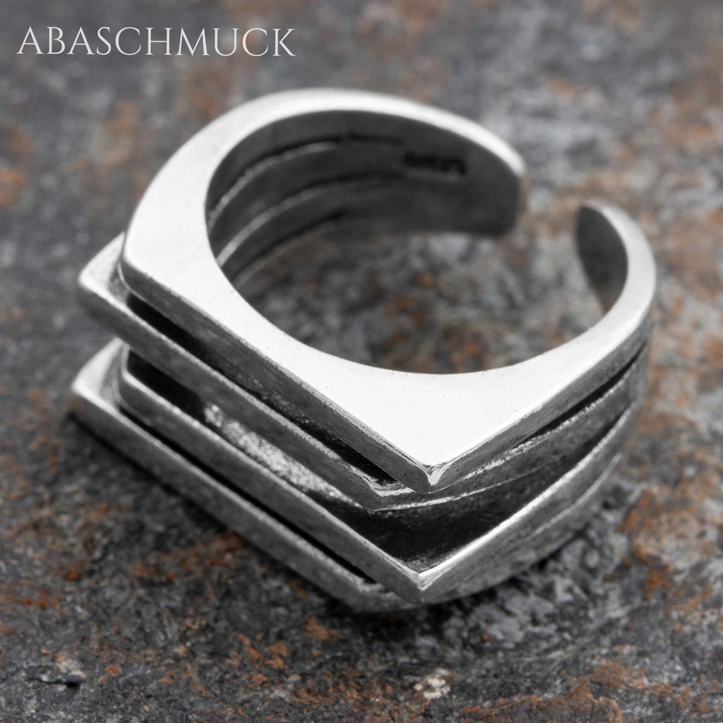 Verstellbarer Ring Silber 925 – moderner Bandring offen Silberring mit Struktur