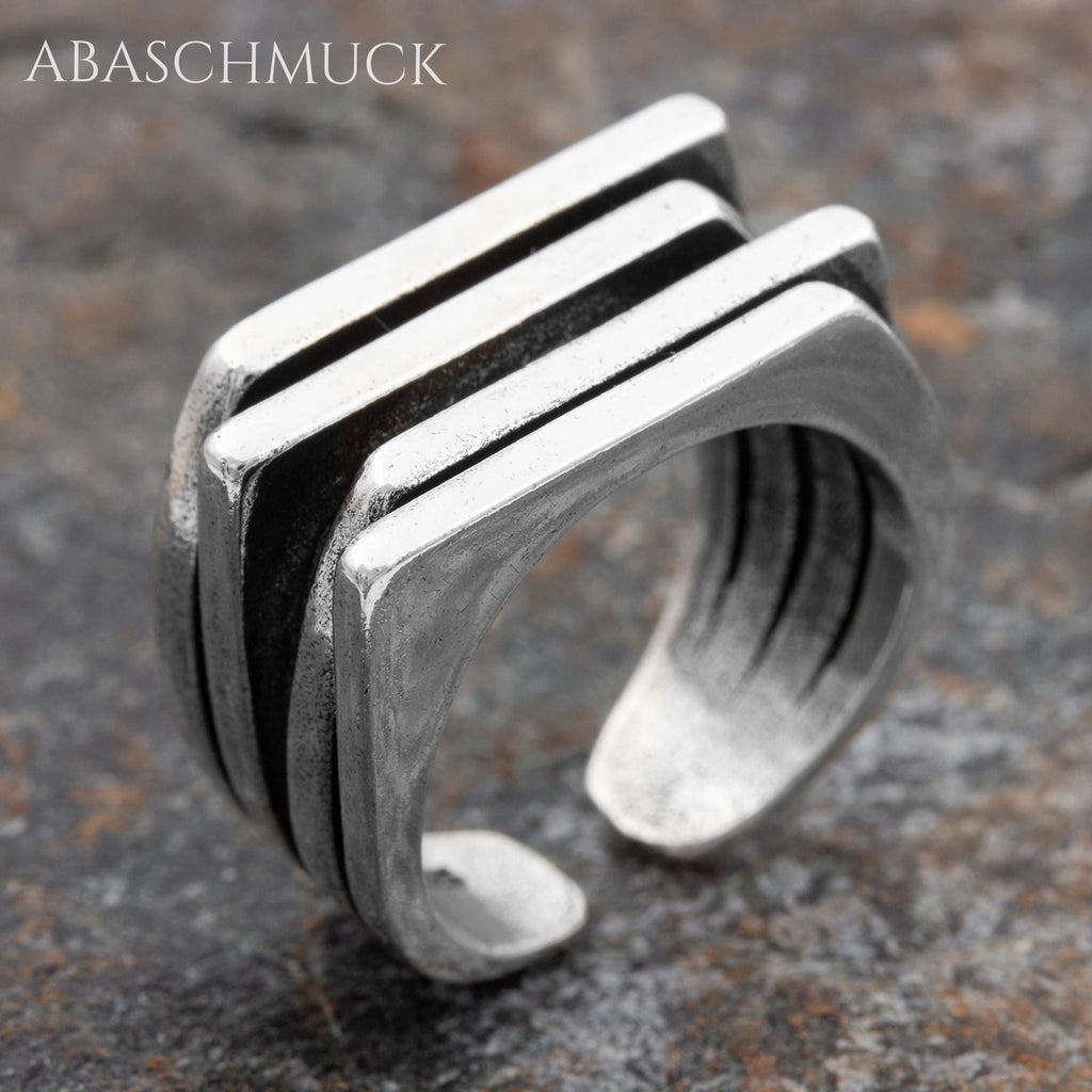 Verstellbarer Ring Silber 925 – moderner Bandring offen Silberring mit Struktur