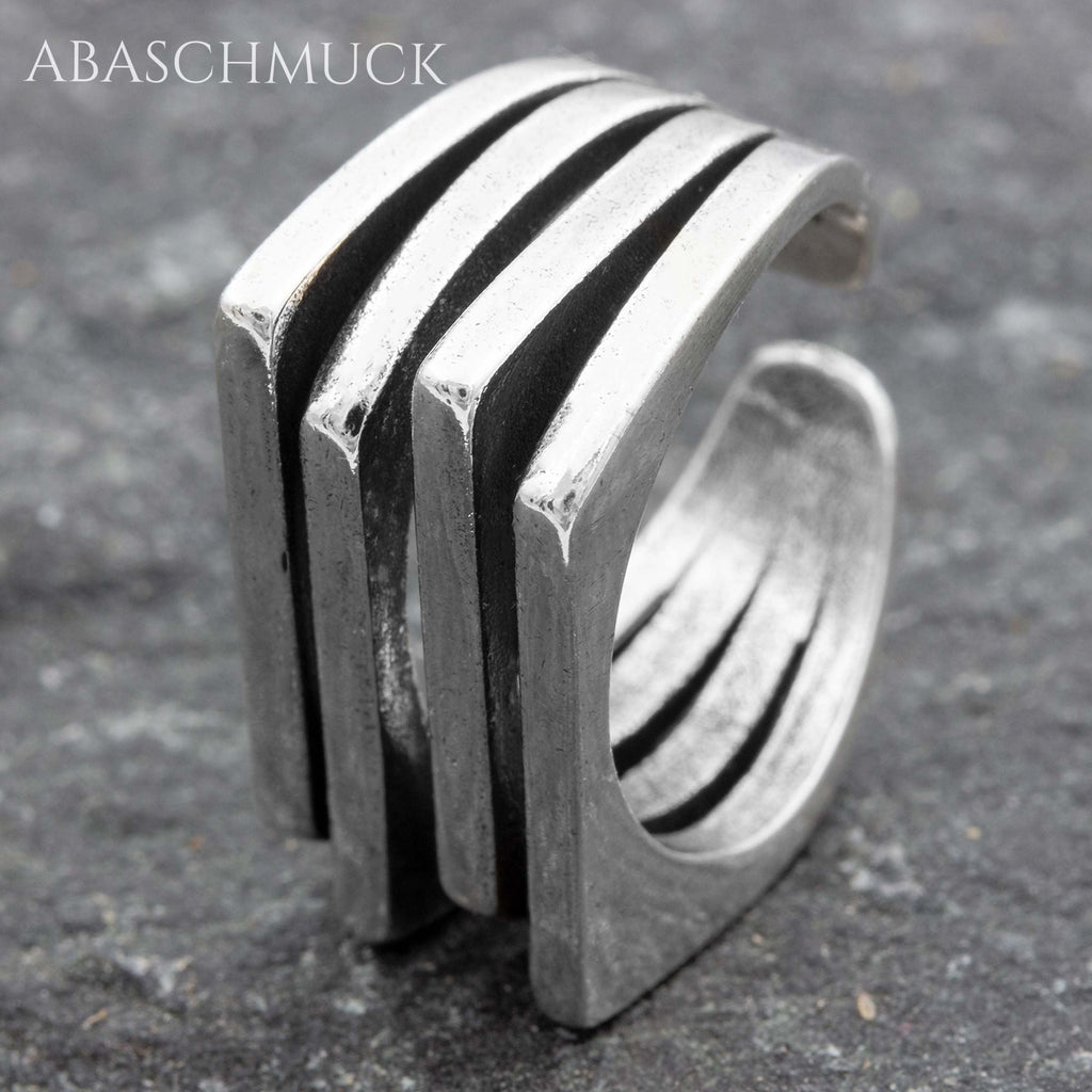 Verstellbarer Ring Silber 925 – moderner Bandring offen Silberring mit Struktur