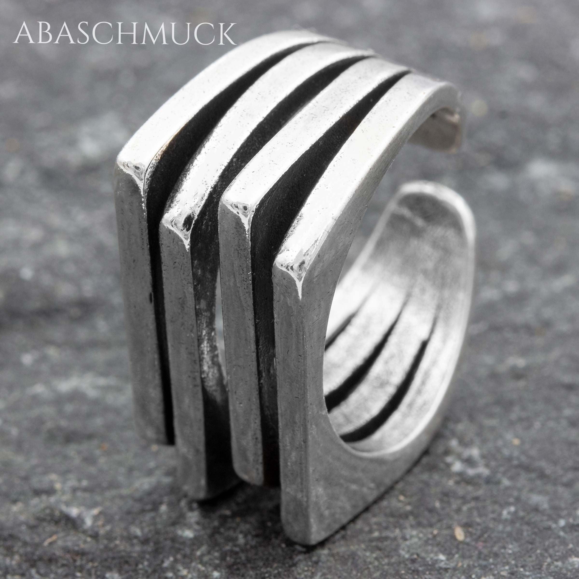 Verstellbarer Ring Silber 925 – moderner Bandring offen Silberring mit Struktur