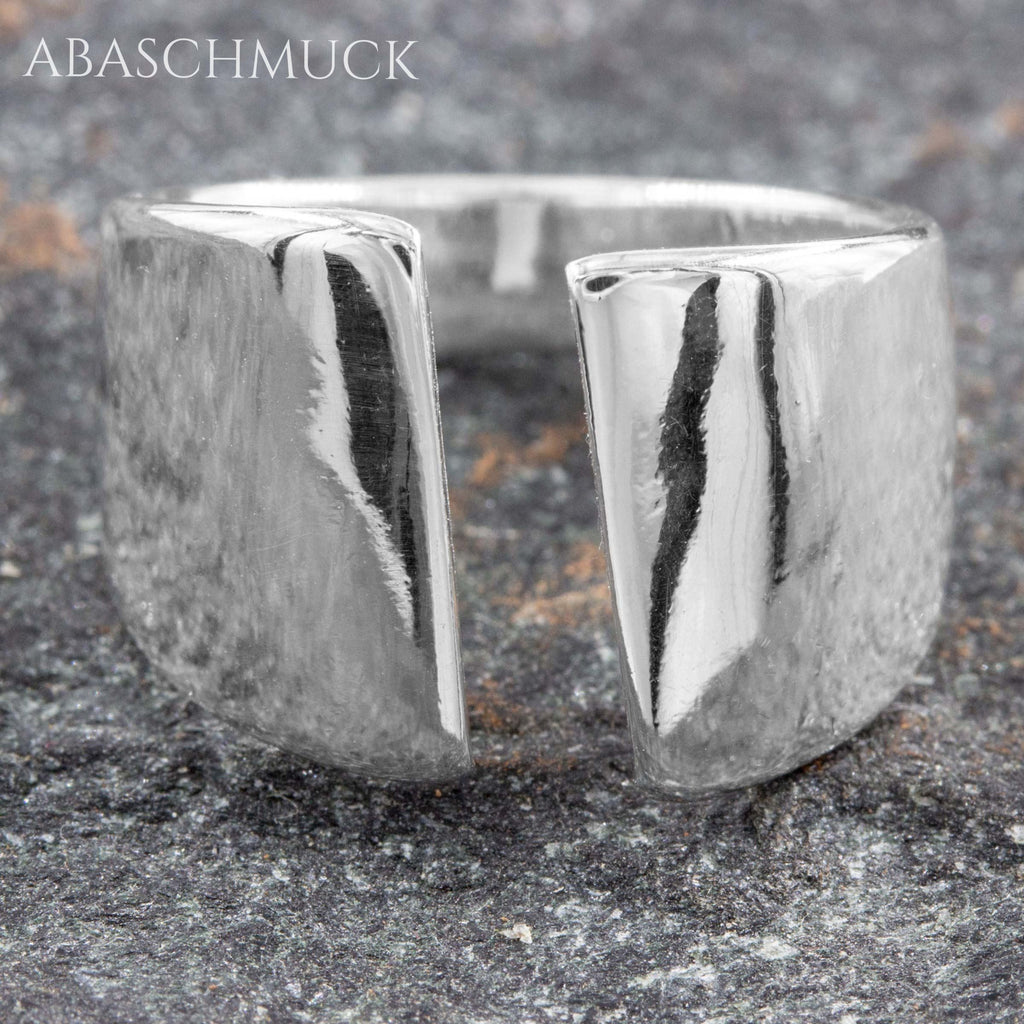 Verstellbarer Ring Silber 925 – breiter Bandring offen Silberring mit Glanzfinish