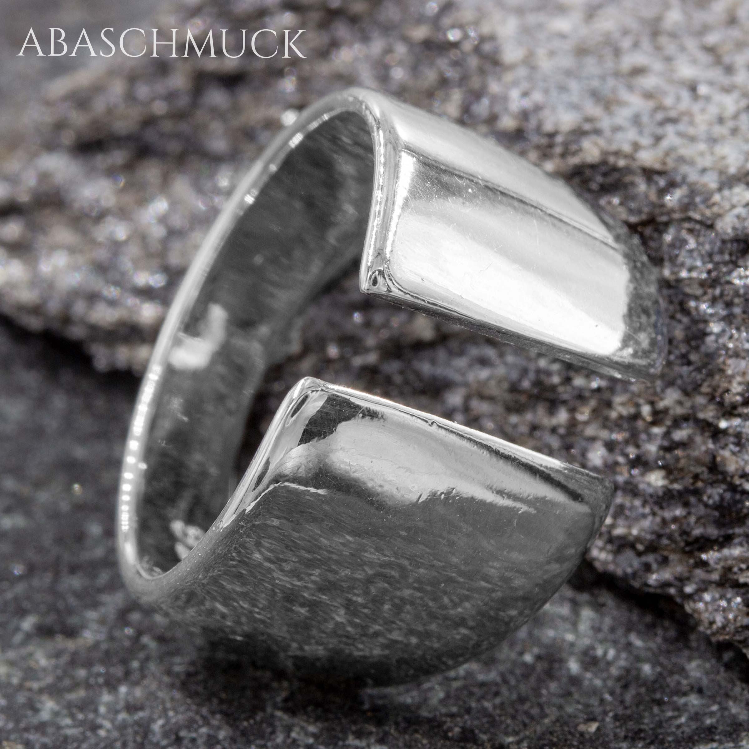 Verstellbarer Ring Silber 925 – breiter Bandring offen Silberring mit Glanzfinish