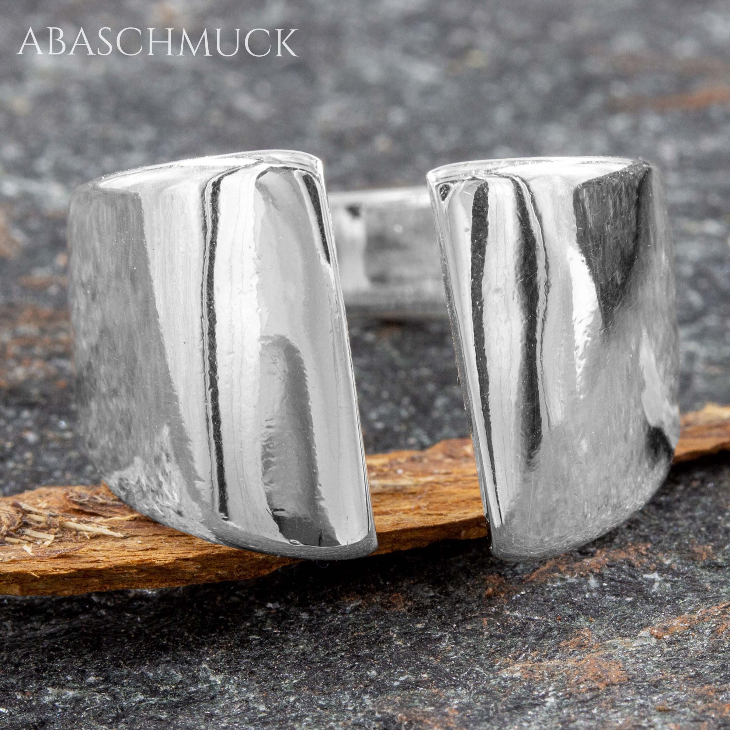 Verstellbarer Ring Silber 925 – breiter Bandring offen Silberring mit Glanzfinish