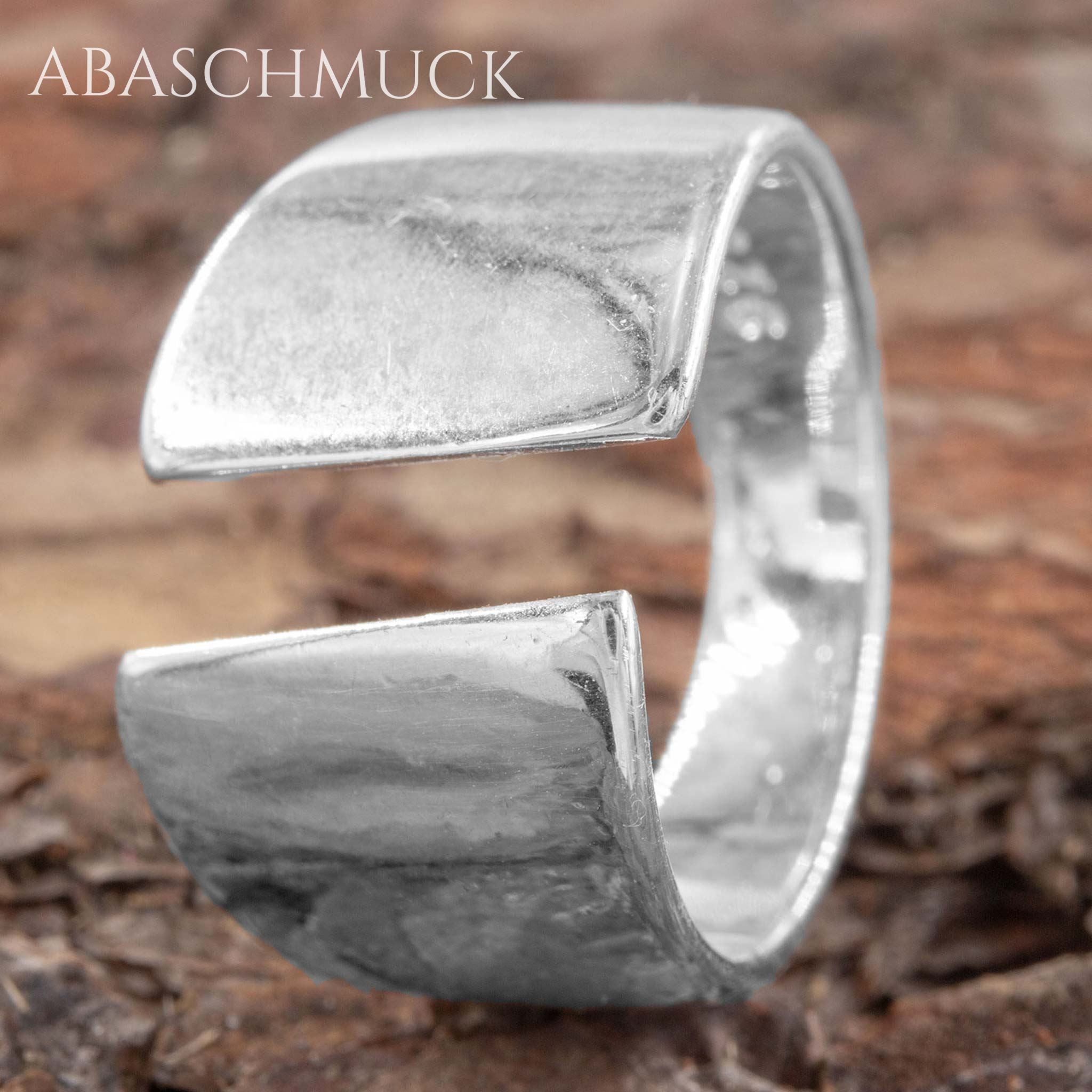 Verstellbarer Ring Silber 925 – breiter Bandring offen Silberring mit Glanzfinish