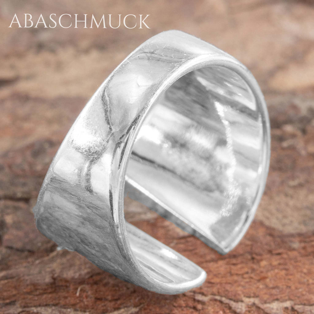 Verstellbarer Ring Silber 925 – breiter Bandring offen Silberring mit Glanzfinish