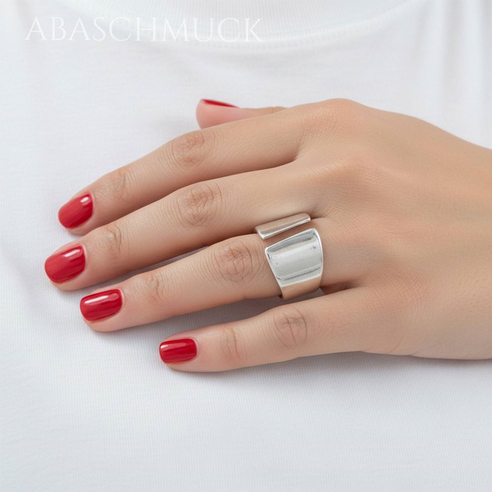 Verstellbarer Ring Silber 925 – breiter Bandring offen Silberring mit Glanzfinish