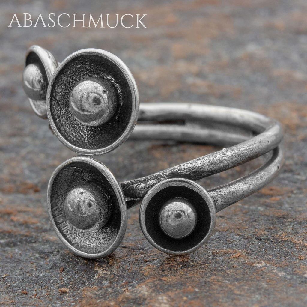 Verstellbarer Ring Silber 925 – außergewöhnlicher Bandring offen Silberring mit Kugelmotiv