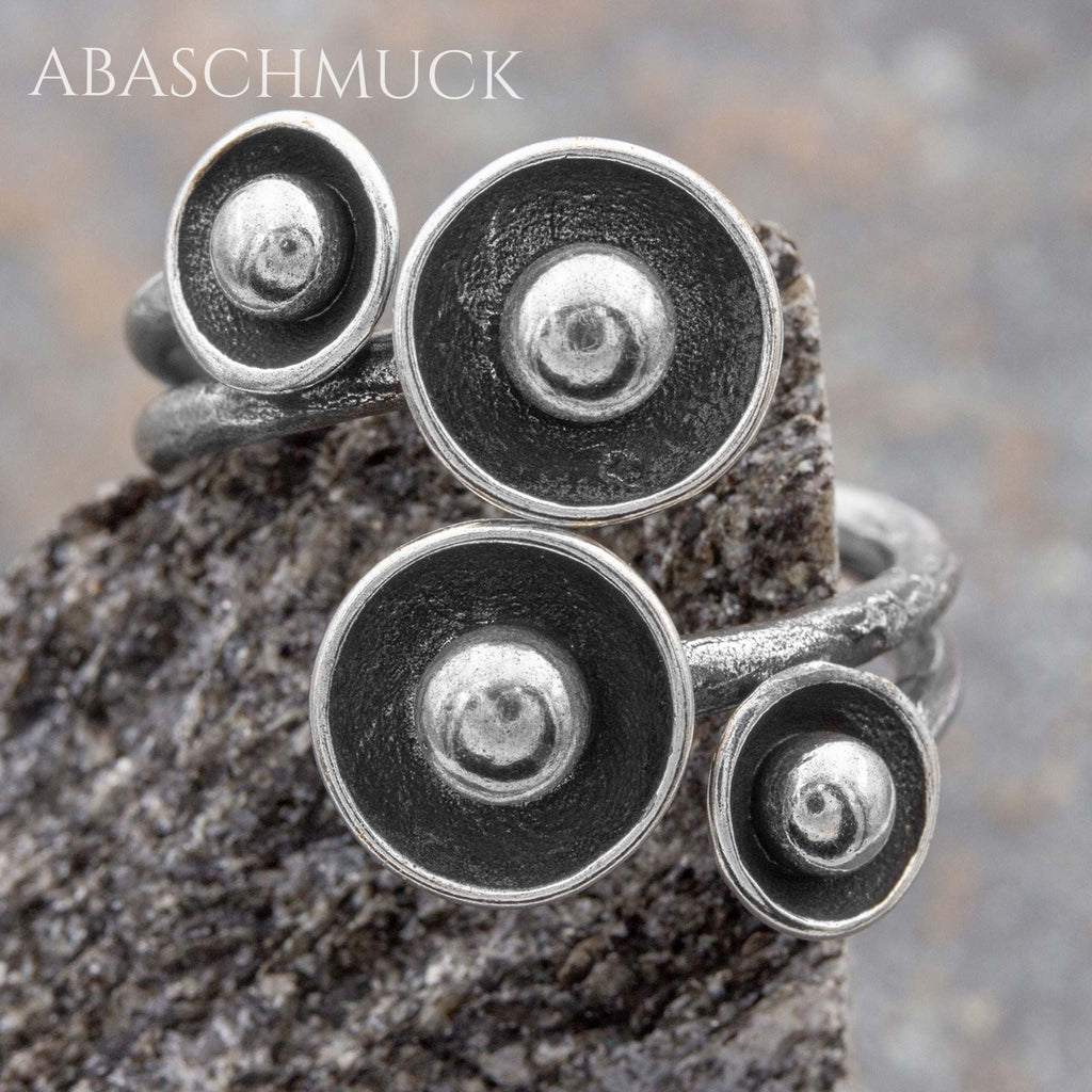 Verstellbarer Ring Silber 925 – außergewöhnlicher Bandring offen Silberring mit Kugelmotiv