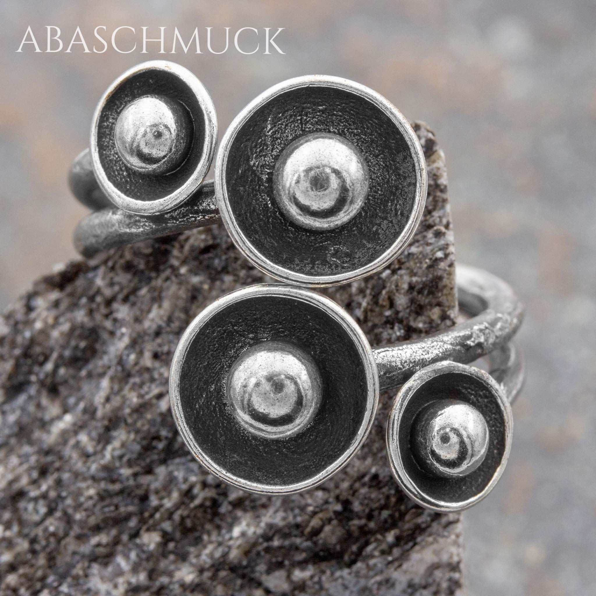 Verstellbarer Ring Silber 925 – außergewöhnlicher Bandring offen Silberring mit Kugelmotiv