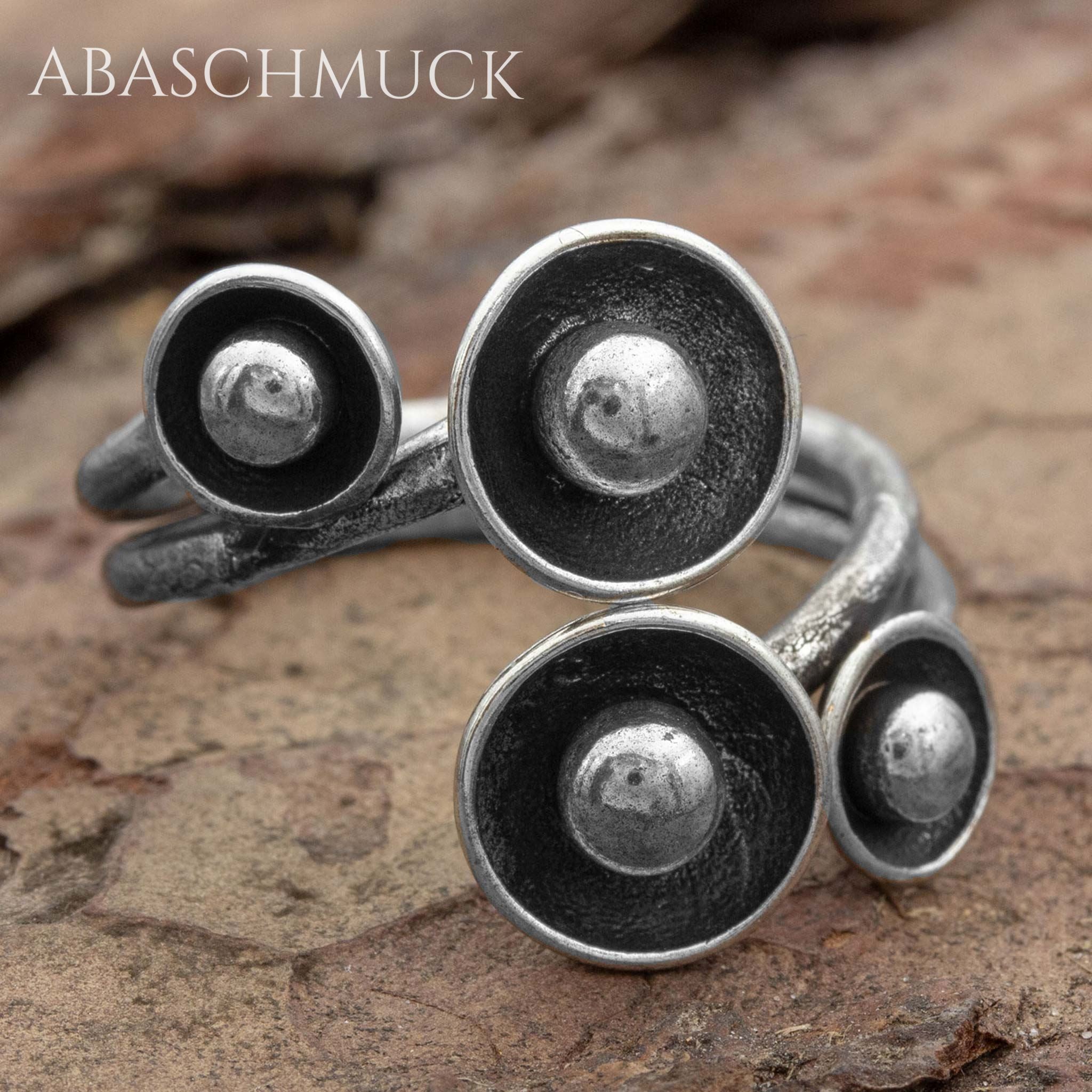 Verstellbarer Ring Silber 925 – außergewöhnlicher Bandring offen Silberring mit Kugelmotiv