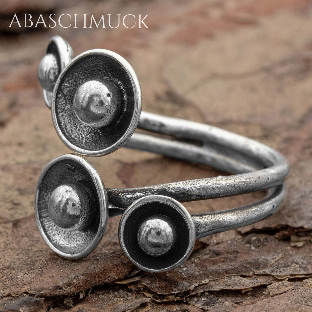 Verstellbarer Ring Silber 925 – außergewöhnlicher Bandring offen Silberring mit Kugelmotiv