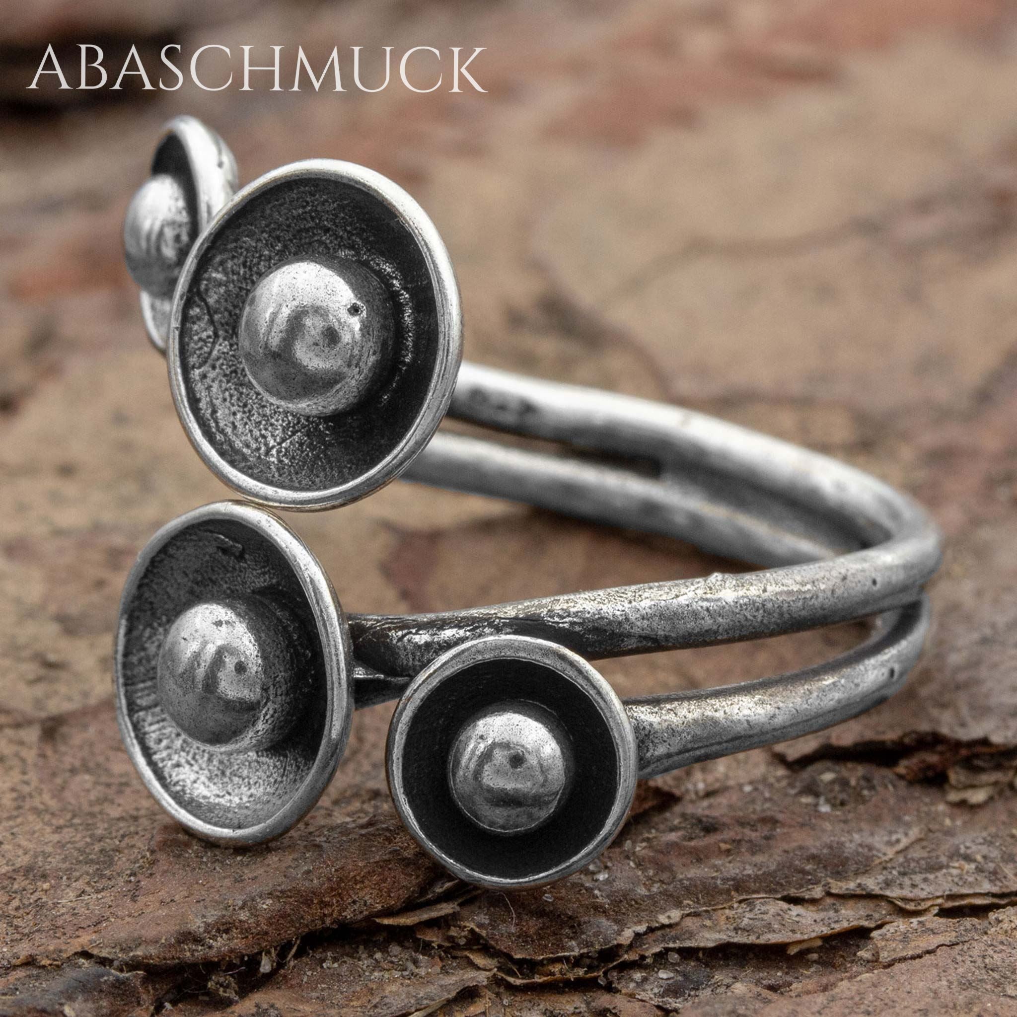 Verstellbarer Ring Silber 925 – außergewöhnlicher Bandring offen Silberring mit Kugelmotiv