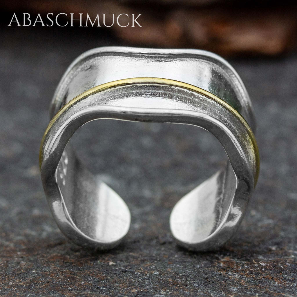 Verstellbarer Ring Silber 925 – eleganter Bandring offen Silberring mit goldener Linie