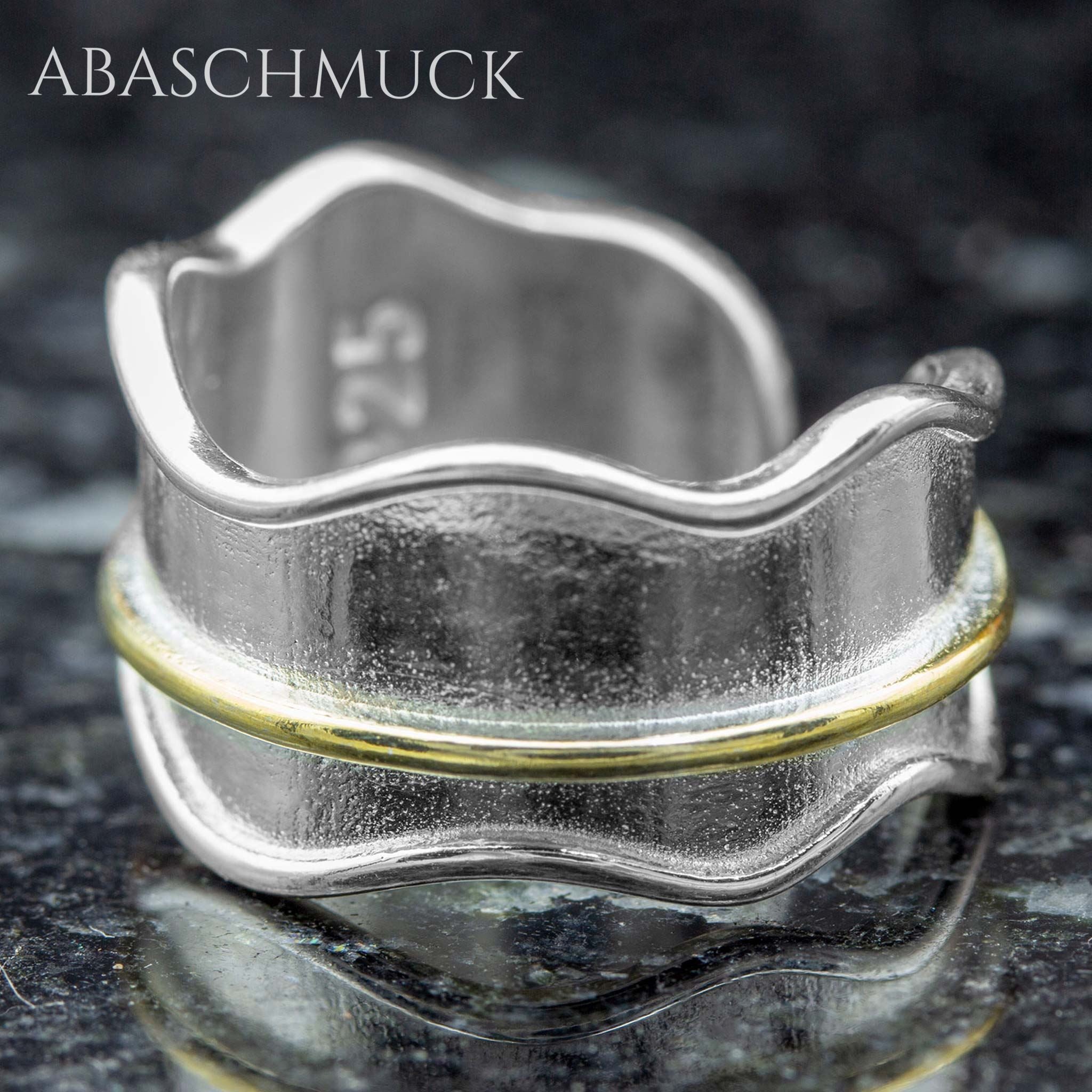 Verstellbarer Ring Silber 925 – eleganter Bandring offen Silberring mit goldener Linie