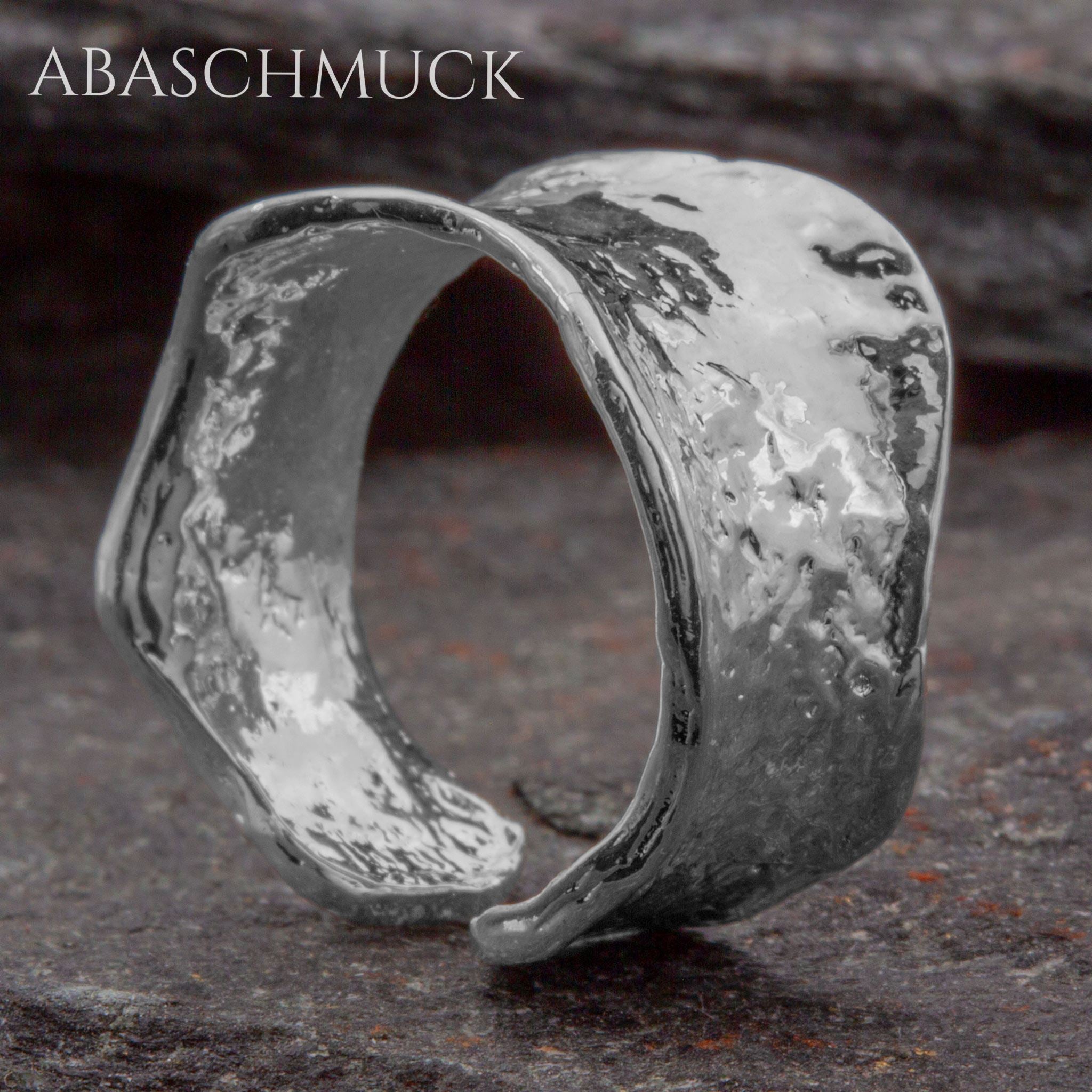 Verstellbarer Ring Silber 925 – strukturierter Bandring offen Silberring mit organischer Form