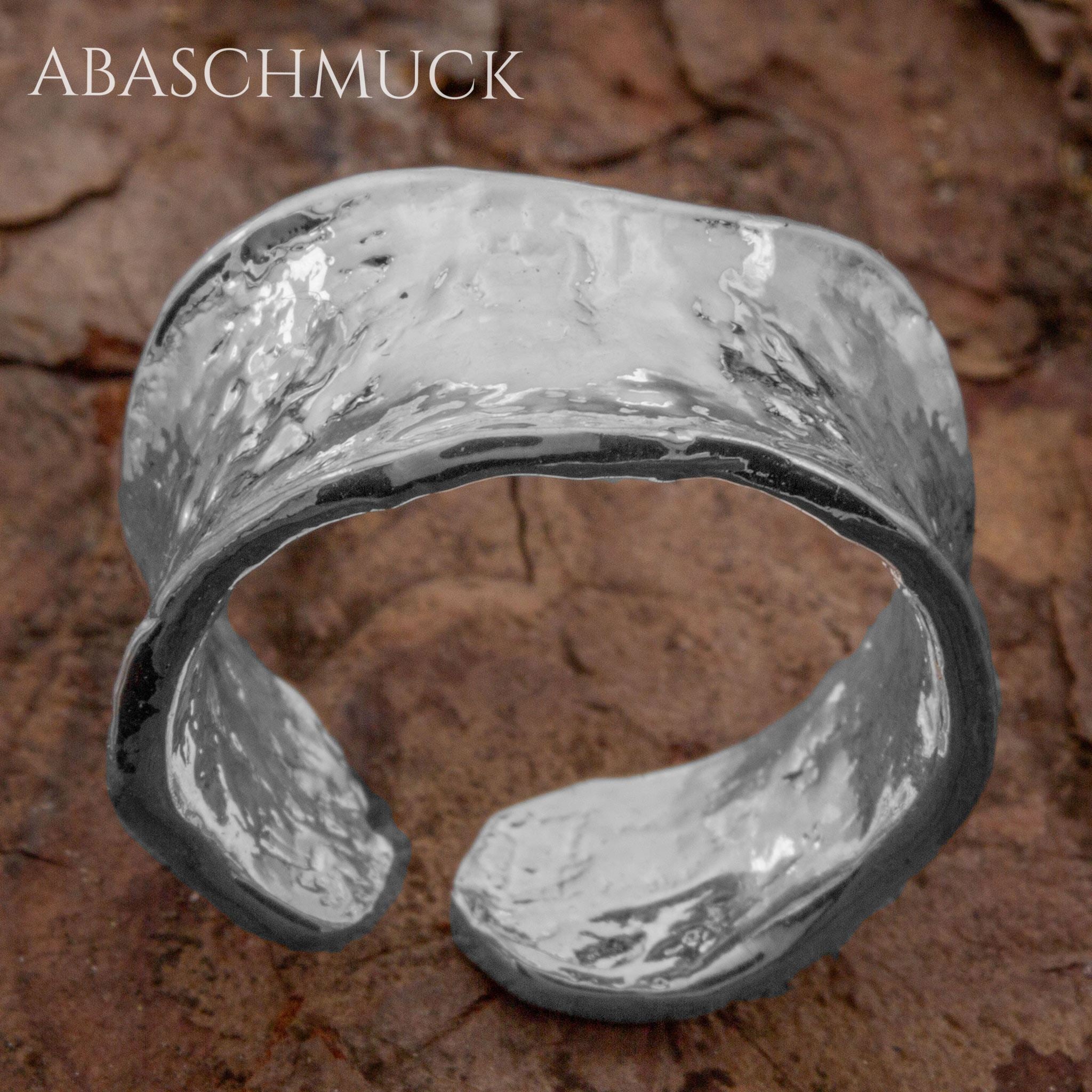 Verstellbarer Ring Silber 925 – strukturierter Bandring offen Silberring mit organischer Form
