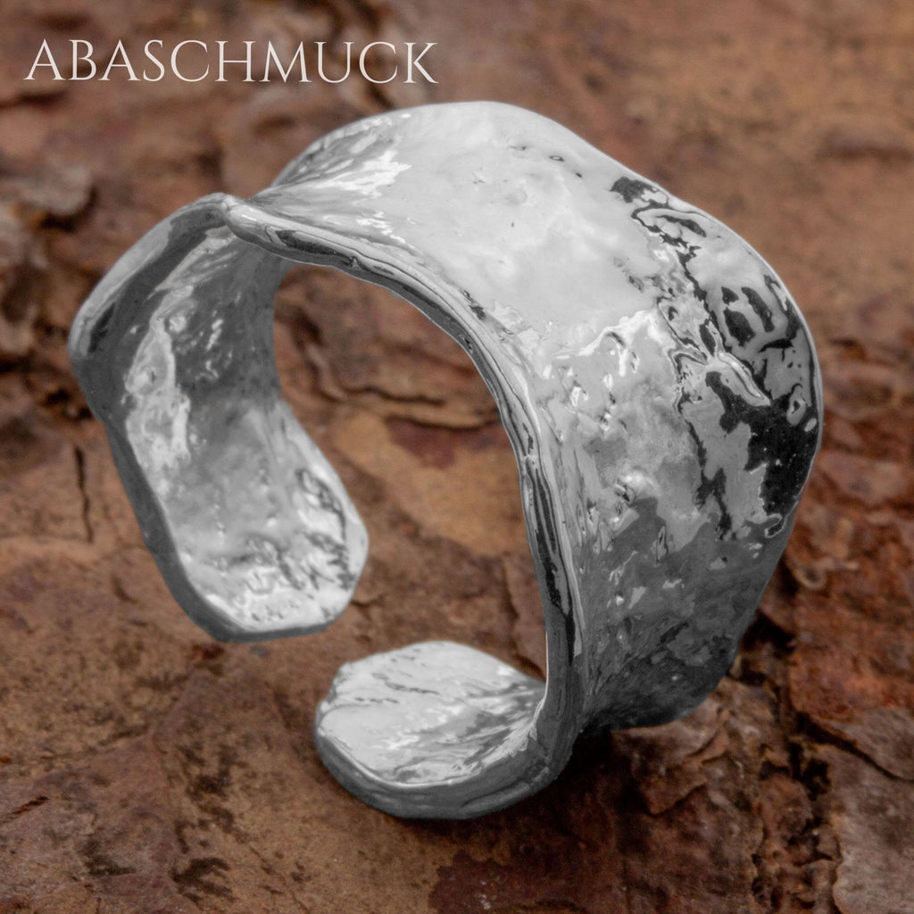 Verstellbarer Ring Silber 925 – strukturierter Bandring offen Silberring mit organischer Form