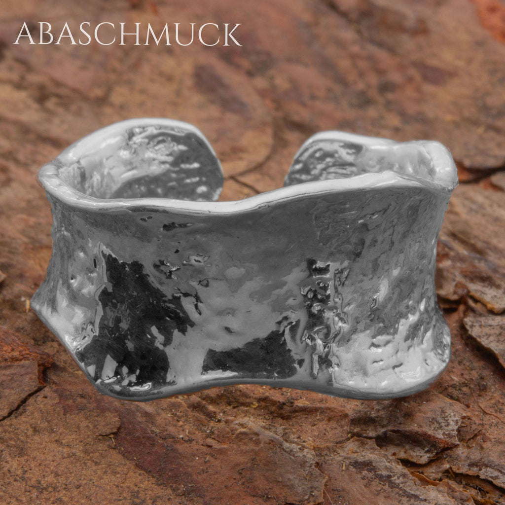 Verstellbarer Ring Silber 925 – strukturierter Bandring offen Silberring mit organischer Form